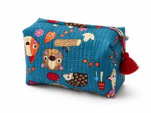 Bolsa de Cosméticos Impermeable Ecológica de Algodón Acolchado con Estampado de Animales de Dibujos Animados, Tamaño Mediano, Cierre de Cremallera, Bolsa de Viaje Portátil Azul - Product Image 1