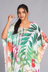 Nuevo Kaftán de Lujo Moderno para Mujer, Estampado Floral, Satén de Algodón Puro, Transpirable, para Verano, Primavera, Otoño, Playa, Ropa de Dormir - Product Image 3