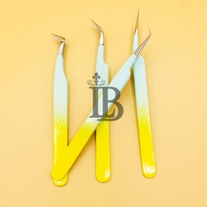Extensions de cils de haute qualité, durables, couleur ombrée bleu ciel et jaune, pinces à cils à pointe argentée, en vison - Product Image 2