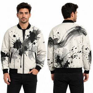 Chaqueta Bomber para Hombre con Salpicaduras de Pintura Roja y Negra, Poliéster Duradero, Tacto Suave, Transpirable, Estilo Urbano, Cierre Completo - Product Image 4