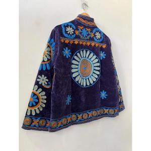 Handmade Cotton Knitted Suzani Velvet Embroidery Reversible Indian Bohemian Festival <b>Jacket</b> Gift Her - Product Image 3