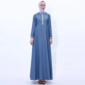 New Women Denim Long <b>Maxi</b> <b>Dress</b> Abaya Muslim Dubai Kaftan Islamic Robe <b>Turkish</b> Caftan Vintage Party Gown Marocain Jubah Clothing - Product Image 1