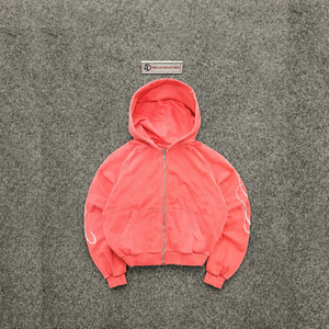 Coral Zip Hoodie Relaxed Fit 100% Cotton Solid Embroidered Breathable Everyday Fashion Cold Weather Loungewear City Style - Product Image 5
