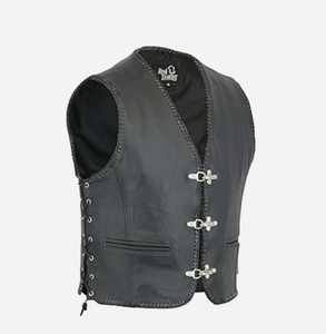 Chaleco de cuero genuino negro sin mangas para hombre, talla S a 3XL - Product Image 1