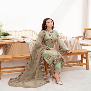 Indian <b>Pakistani</b> Heavy Embroidery Work <b>Dresses</b> for Adults Three Piece Saari with Salwar Kameez Party Wear for Women <b>Eid</b> Sale - Product Image 1