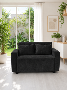 Emerald Modern Two-Seater Black <b>Sofa</b> with Padded Backrest Eco-Friendly Custom Fabric for Apartment Hotel Use Bedroom Office - Product Image 3