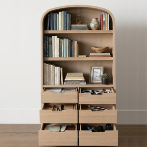 Premium <b>Solid</b> Teak <b>Wood</b> Cabinet Combo Drawer Chest Decorative Arch Shape Library Bookshelf - Product Image 1