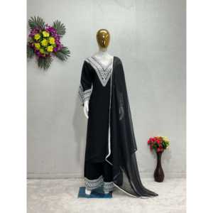 Parte inferior superior de ropa de fiesta de diseñador para mujer y Dupatta con manga de campana elegante - Product Image 5