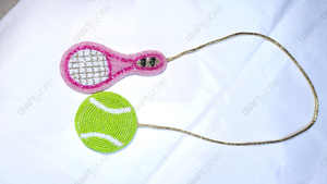 Wholesale Handmade Tennis Racket and Ball Beaded <b>Bag</b> <b>Charm</b> Luxury Sports Keychain Seed Bead Purse <b>Charm</b> OEM ODM Private Label - Product Image 2