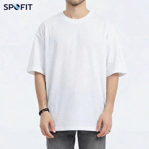 T-shirt en coton blanc surdimensionné à col rond et manches courtes pour homme, style streetwear décontracté, tricot jersey, couleur unie, design épuré - Product Image 1