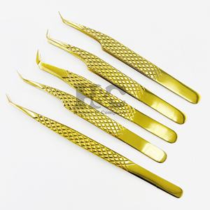 Nouveautés : Pinces à épiler dorées pour extensions de cils, logo de marque privée, acier inoxydable durable, pinces à épiler personnalisées pour vison, emballage - Product Image 1