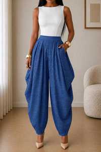 Women's High Waist Beige Linen Pants Loose Fit Pleated <b>Ankle</b>-Length Minimalist Summer Trousers - Product Image 3