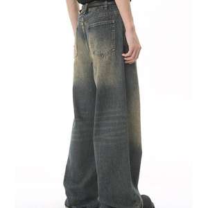 Jean homme délavé à l'acide, double épaisseur aux genoux, coupe décontractée, effet usé, style streetwear, coupe ample, jambe large, écologique, hiver, délavé à la pierre - Product Image 5