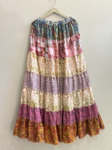 Floor Length Ruffled Silk <b>Skirt</b> For Women Bohemian Flared Maxi <b>Skirt</b> - Product Image 4