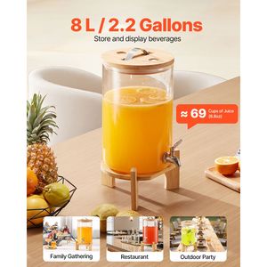 Distributeur de boissons de 2,2 gallons avec robinet en acier inoxydable, distributeur de jus en verre sur support en bois pour les fêtes, pour tour à bière - Product Image 2