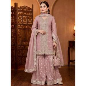 ZAIN EXPORT NEW DESIGNER HEAVY FAUX GEORGETTE Women's Sharara <b>Suit</b> Set Traditional Salwar Kameez Sequins <b>Fancy</b> Latkan Lace - Product Image 1
