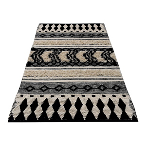 Tapis marocain tissé à la main - Tapis en laine rayé noir et blanc - Décoration bohème pour salon - Product Image 6