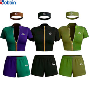 Conjunto Deportivo de 3 Piezas para Mujer, Transpirable, de Secado Rápido, en Spandex/Poliéster, con Chaqueta Corta con Cierre, Pantalones Cortos y Diadema, Estilo Hip Hop - Product Image 6