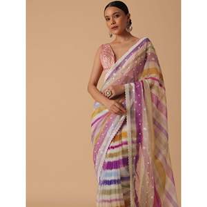 Vêtement traditionnel chinois de créateur - Sari avec des imprimés numériques et des broderies - Product Image 1