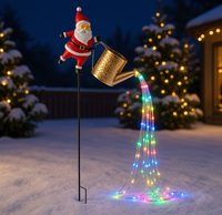 Guirlande lumineuse solaire de Noël multicolore pour extérieur, avec motif de père Noël et bouilloire, pour jardin, pelouse et allée