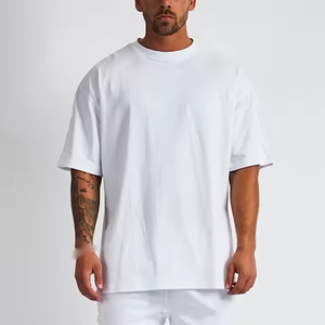 Camiseta Blanca Extra Grande Personalizada para Hombre, de Algodón, Estilo Urbano, Hombros Caídos, Corte Holgado, Informal, Proveedor OEM ODM - Product Image 1
