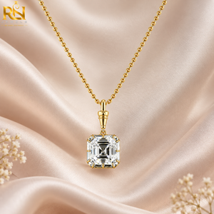 จี้เพชรทรง Asscher แบบ Halo พร้อมสร้อยคอ ประดับเพชรทรง Step Cut น้ำหนัก 1.0 กะรัต ความใส VVS2 สี DEF ทองคำแท้ 9K 14K 18K ของขวัญสุดหรู - Product Image 2