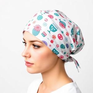 Bonnets chirurgicaux unisexes à nouer, de qualité supérieure, avec impression personnalisée, accessoires pour infirmières, chapeaux médicaux doublés de satin - Product Image 2