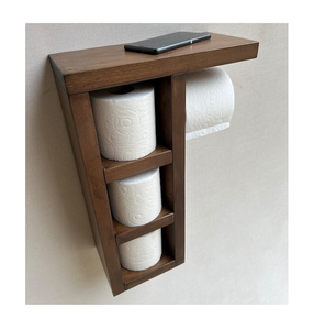Support mural moderne en bois pour rouleau de papier toilette, design artisanal, étagère, best-seller - Product Image 1
