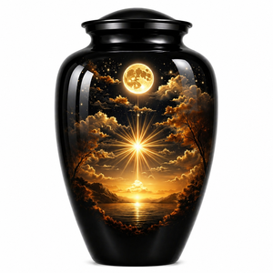Beautiful Nature Yellow Black Sticker with Enamel <b>Memorial</b> Cremation Urn for Adults Human Funeral Ashes - Product Image 4
