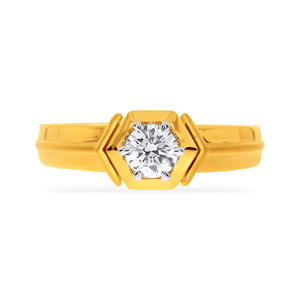 Secured Hexagon <b>Men</b> Solitaire <b>Ring</b> Luxury Yellow Gold Round Solitaire Diamond <b>Ring</b> Modern Geometric Bezel Inspired Setting - Product Image 3