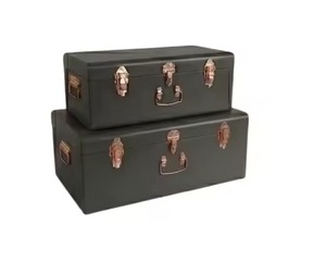 Ensemble de 2 coffres de rangement en métal rose poudré, vintage, décoratifs, avec quincaillerie or rose - Product Image 3