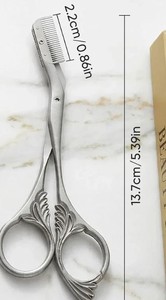Ciseaux à sourcils avec peigne, en acier inoxydable gris, pour femmes et hommes, peigne à dents fines, ciseaux de précision - Product Image 5