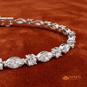 Bracelet tennis en moissanite pour femme, chaîne fine en argent, bijou de mode, pierre marquise, accessoire élégant, style cadeau - Product Image 2