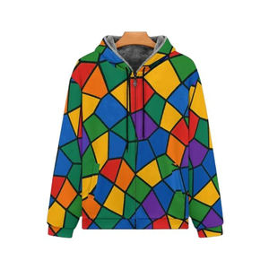 Sudadera con capucha 100% poliéster de forro polar con cremallera, de secado rápido y transpirable, al por mayor, personalizada, con sublimación, informal, con bloques de color geométricos - Product Image 1
