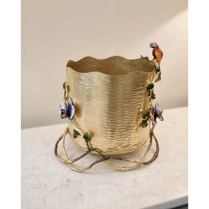 Macaw Parrot And Flowers Designer Attractive Look High Grade Gold Plated <b>Top</b> Quality Metal Food Serving Luxury Bowls From India - Product Image 1