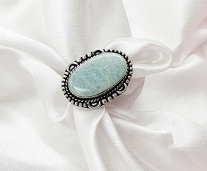 Natural Amazonite Brass 925 Silver Plated Handmade Adjustable Gemstone <b>Statement</b> <b>Ring</b> Boho Fashion Jewelry Unisex - Product Image 5