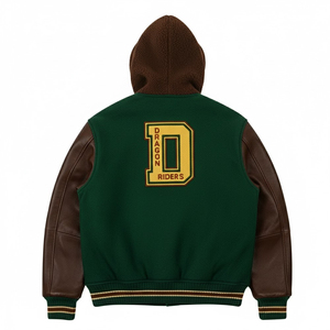 Wool Body Genuine <b>Leather</b> Sleeves <b>Winter</b> Wear Men Hooded Varsity <b>Jacket</b> High Quality Chenille Embroidery Letterman Man <b>Jackets</b> - Product Image 2