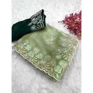 ผ้าส่าหรีผ้าไหมปักลายผ้าลำดับลำดับแบบแฟนซี - Product Image 1