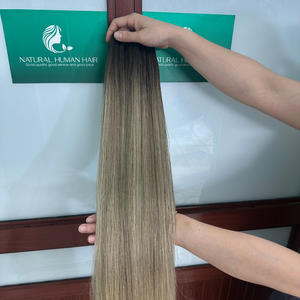 Extensions de cheveux humains brun foncé Ombre brun doré avec double trame blond cendré foncé Clip in - Product Image 6