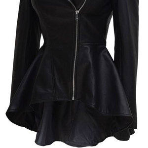 Veste Peplum Asymétrique en Cuir d'Agneau Véritable pour Femme, Coupe Slim, Style Motard avec Taille Évasée - Product Image 5