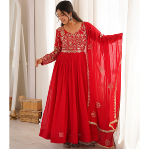 Heavy Blooming Georgette Sequence Anarkali Gown Suit With Stitched Micro Cotton Pant And Matching Printed Dupatta HTU <b>70</b> - Product Image 1