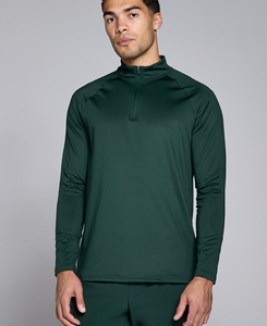 Haut de yoga pour femme vert foncé, coupe ajustée, demi-zip, anti-transpiration, respirant, séchage rapide, anti-boulochage, en Spandex/Polyester, couleur unie - Product Image 1
