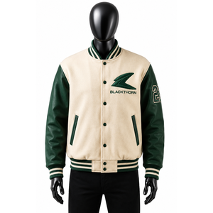 Chaqueta Varsity para Hombre, Cuerpo de Lana, Mangas de Cuero, Logotipo Bordado, Estilo Invernal, Chaqueta Letterman con Forro Acolchado - Product Image 1