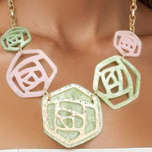 AKA Sorority Jewelry <b>Set</b> Pink & Green Rose Collar Necklace with Matching Earrings Jewelry Gift for Women - Product Image 5