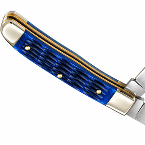 Couteaux de poche pliants à double lame bleu, argent et or avec lames en acier inoxydable, manche texturé, outil utilitaire compact EDC pour l'extérieur - Product Image 6