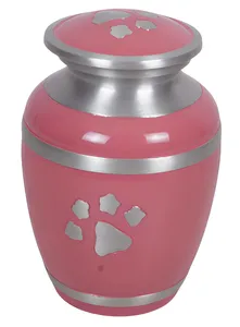 Urna para mascotas rosa brillante disponible en tres tamaños, la más vendida. Urna moderna de lujo para cremación de mascotas con huella de pata para funeral. - Product Image 3