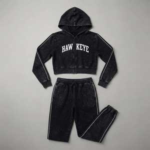 Stylish Winter Women's Hooded Solid Fleece 2-Piece Long <b>Short</b> Sleeve Sweating Tracksuits <b>Set</b> Knee-length 100% Cotton 320g - Product Image 3