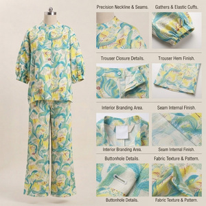 Conjunto de Pijama de Satén 100% Algodón Azul Marino para Mujer, Manga Larga, Cuello en V, Cintura Elástica, Botones al Frente, Ropa de Dormir Ecológica y Transpirable - Product Image 5