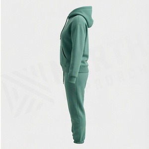 <b>Women's</b> 2 Piece Hooded Sweatshirt Set Solid Color Fleece Casual <b>Joggers</b> Full Length Loose Fit All Seasons <b>Green</b> - Product Image 3