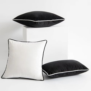 Funda de Cojín de Algodón de Color Sólido, Cuadrada, Estilo Nórdico, Decoración del Hogar, Fundas de Almohada con Costuras Blancas y Negras - Product Image 2
